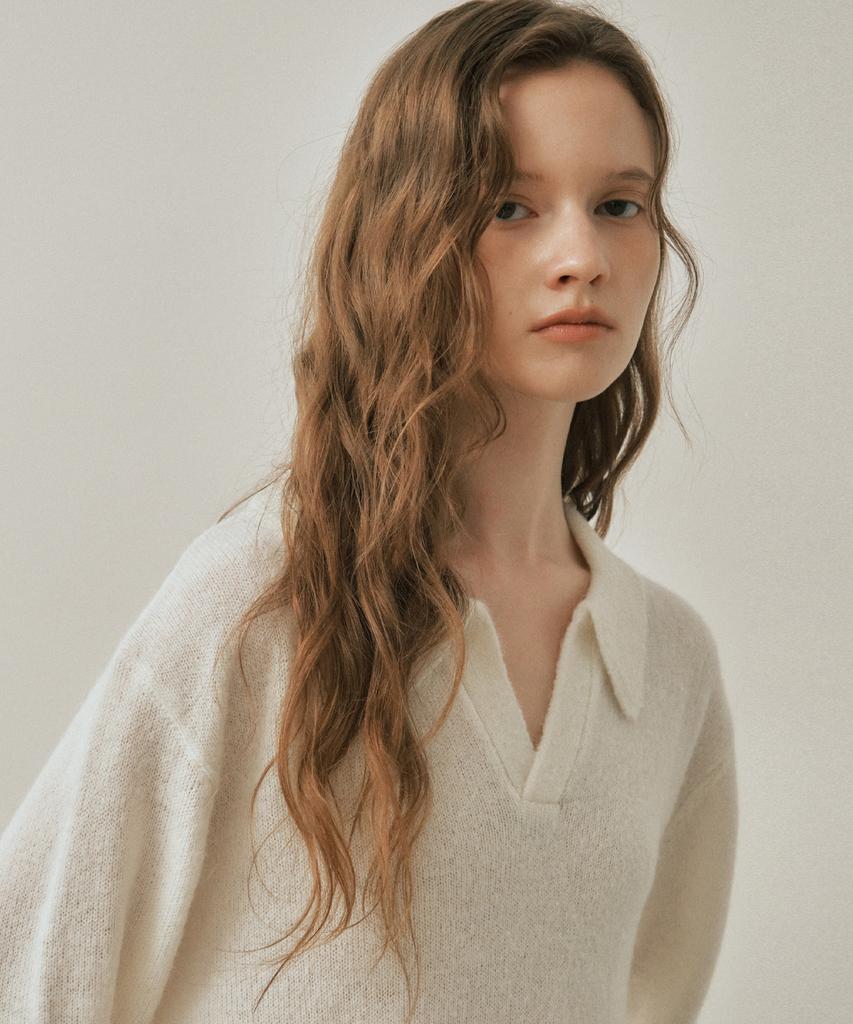 Wednesday Oasis For Woman W/Ash Open Collar Wool Knit_Ivory(Wc25-Kn82)