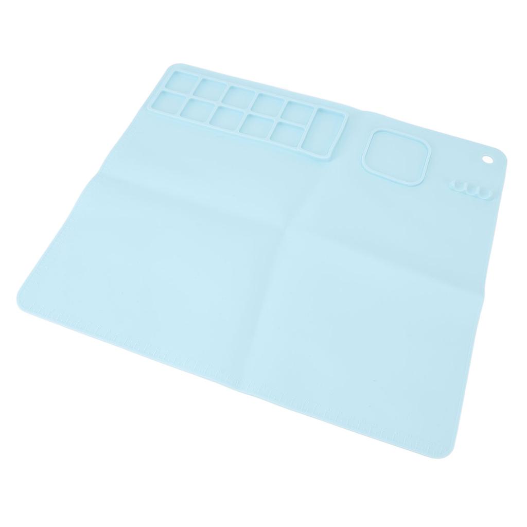 Silicone Painting Mat with Palette Easy Cleaning Multifunctional Art Craft Drawing Pad for Kids Blue