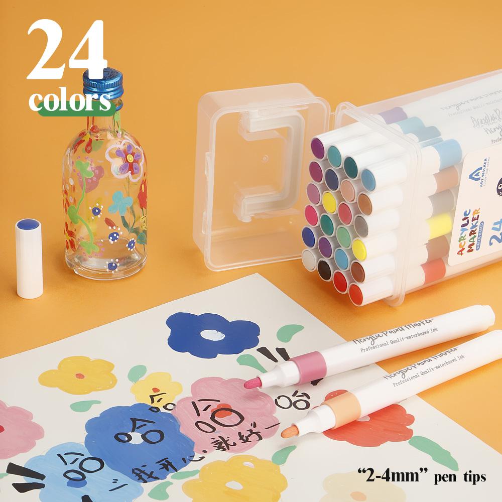 24-120 Colors Art Markers Quick-Drying Waterproof for Painting Wood Glass DIY CD Paper Kids Gift Art Stationery School Supplies