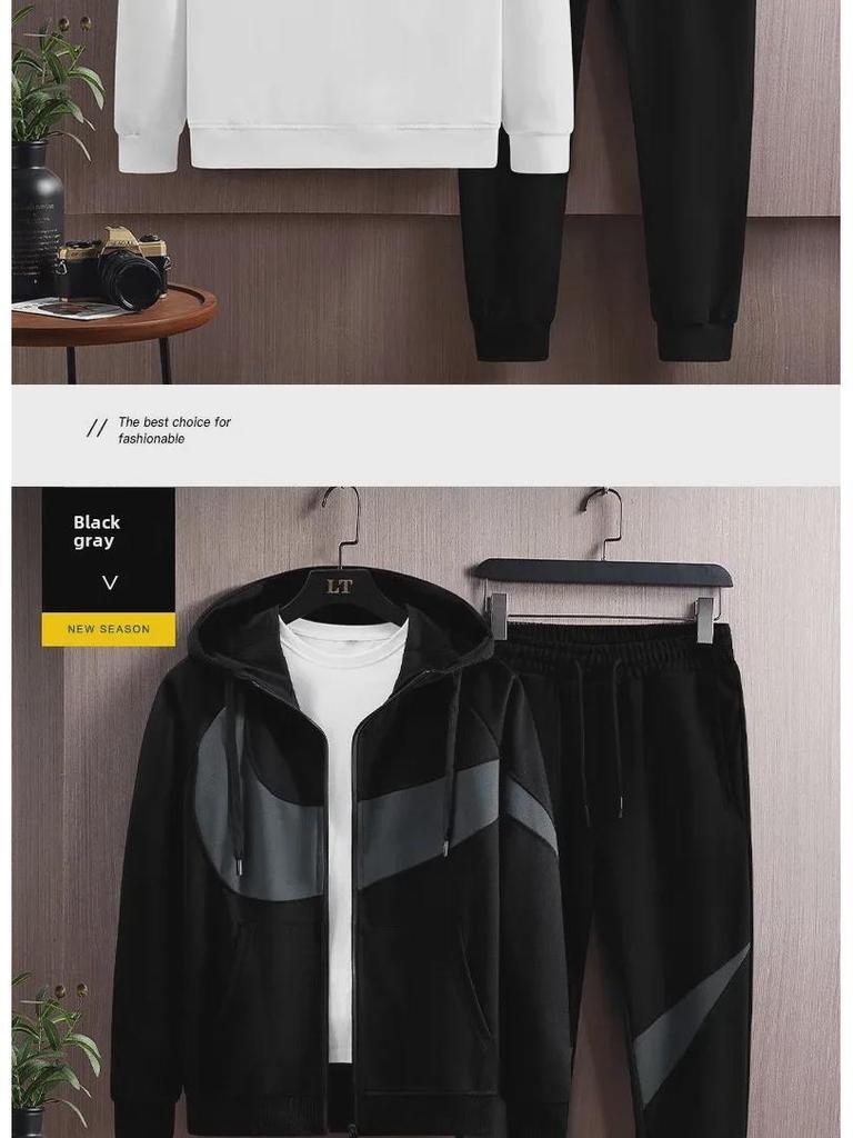 Męskie jesienno-zimowe aksamitne dresy z kapturem: Stylowe, luźne i modne.