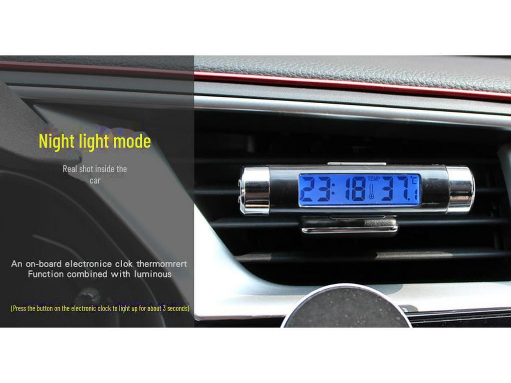 LED Backlit Car Air Vent Clip Clock & Thermometer with Time and Temperature Display