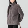 Women's Gray Double-Sided Fleece Hoodie Jacket, Plus Velvet, Thickened, Windproof Stand Collar, Long Sleeve, Warm Outerwear for Autumn/Winter
