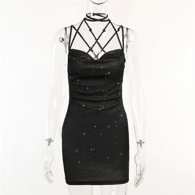 European and American Sexy Silm Shiny Slip Dress Dress Sexy Bodycon Shiny Mini Dress