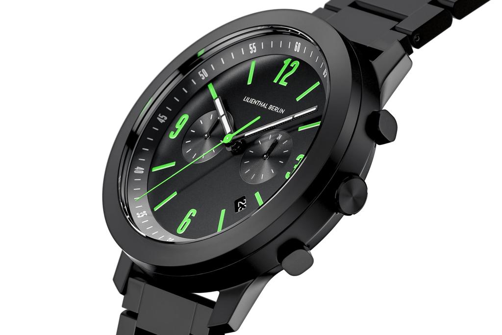 Lilianthal Berlin Chronograph Watch with Date Made in Model Black Men's Display, Germany, C02-004-B040C,