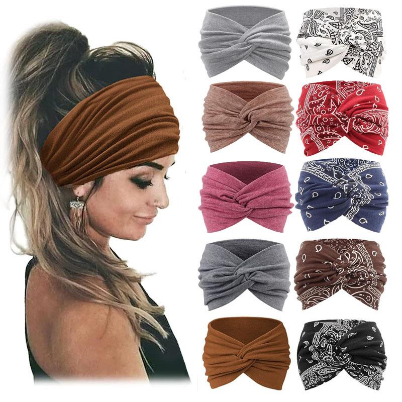 Bohemian Wide Yoga Sports Headbands for Women, Elastic Workout Hairbands & Fitness Hair Accessories