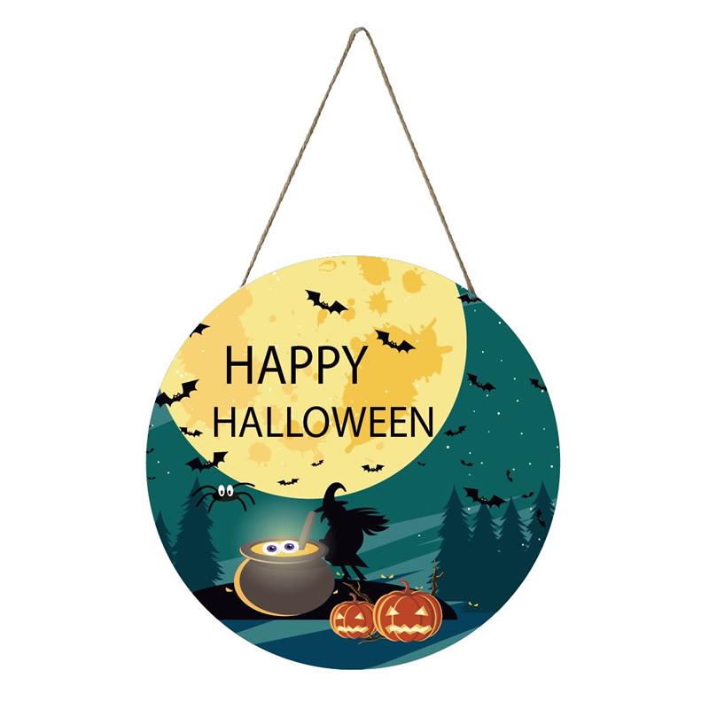 Round Wooden Halloween Hanging Sign Decorations for Home