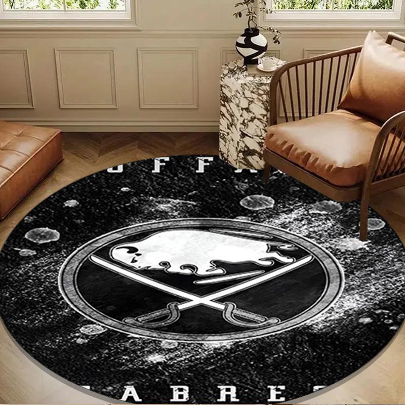Buffalo Hockey Emblem Round Rug for Livingroom,Bedroom, Palyroom, Chair Rug, Area rug, Circle Carpet, Large Size Decor Fan Christmas gift