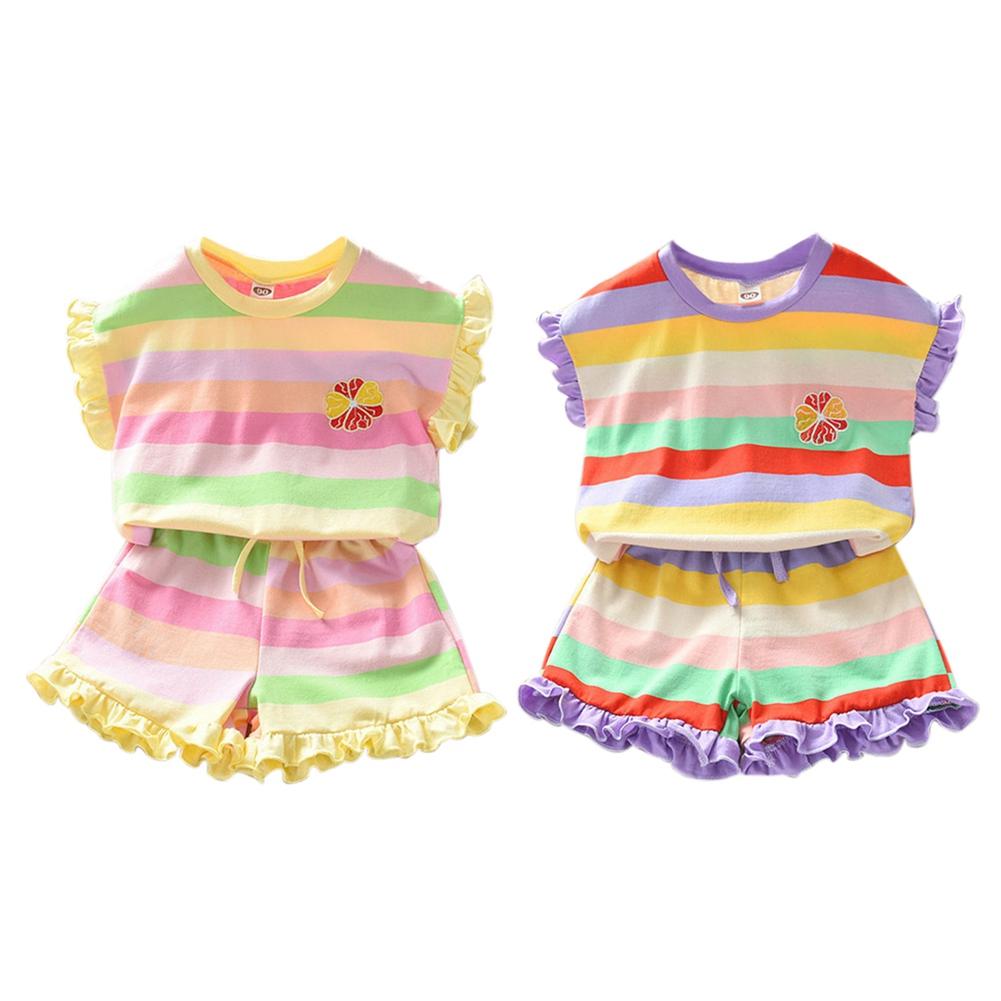 Kids Girls Rainbow-Print Tank Top and Shorts Set
