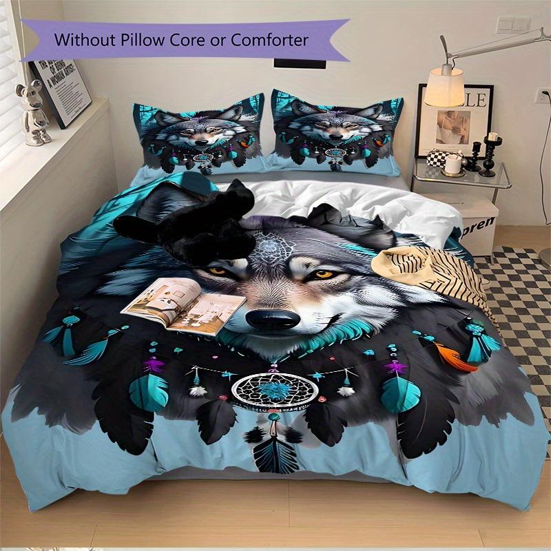 3pcs set Wolf Dreamcatcher 1 Quilt Cover + 2 Pillowcases, All Seasons Bedroom Setting, Perfect for Home and Dorm Decor a183