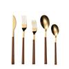 Nerezová ocel 430 rukojeť s imitací dřeva, západní příbory, pětidílná sada nožů, vidliček a lžic