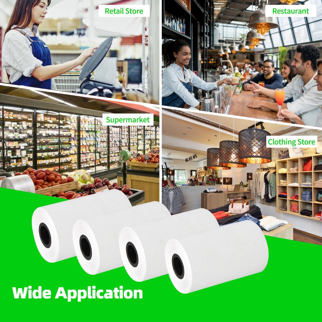 4 Rollen Thermo-Quittungspapier 57 x 40 mm/2,24 x 1,57 Zoll, weiße Thermopapierrolle, Rechnung, Ticket, transparent
