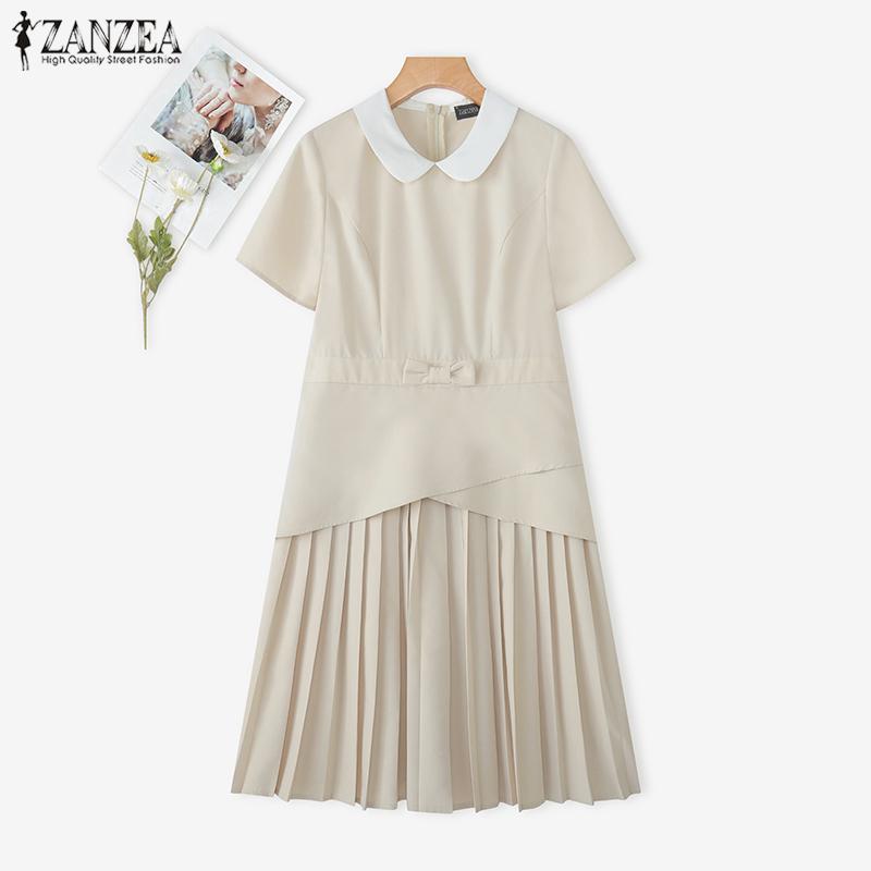 ZANZEA Women Casual Doll Collar Summer Short Sleeve Dress