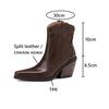 Fashion NEW Autumn Women Boots Split Leather Shoes for Women Pointed Toe Chunky Heel Shoes Slip-on Ankle Boots Retro Black Western Boots