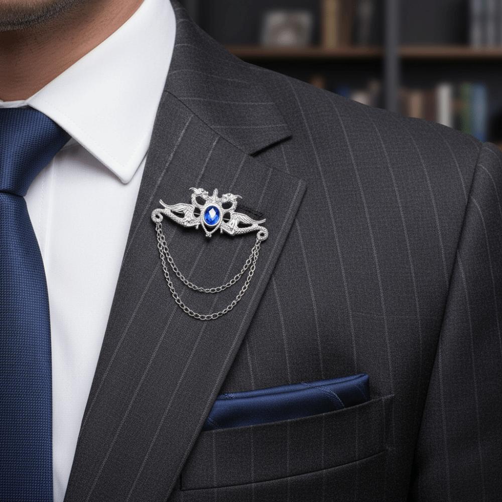 Zinc Zinc Alloy Suit Collar Pin Tassel Chain Suit Lapel Pin Chinese Dragon Tassel Brooch  Ceremony Banquet