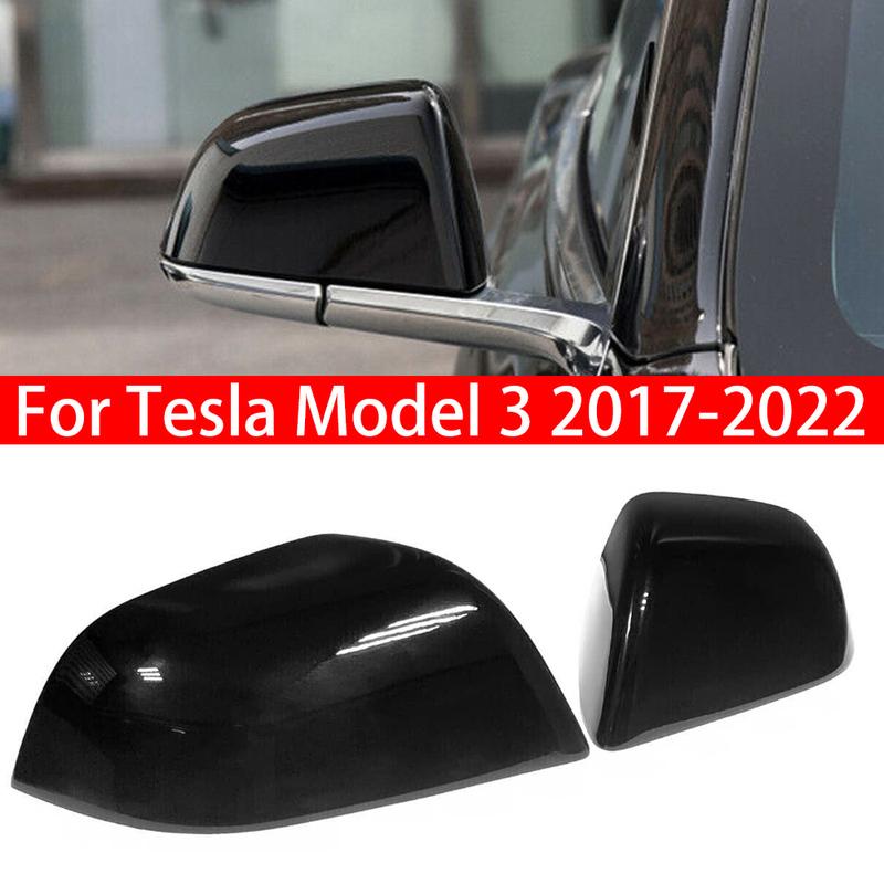 For Tesla Model 3 2017- Car Replacement Rearview Side Mirror Cover Wing Cap Exterior Door Rear View Case Trim Gloss Black Left Side