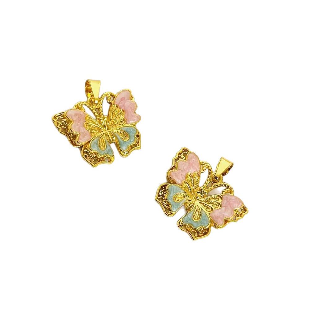 Damen Große Cloisonné Schmetterling Anhänger Halskette in Nebligem Feenlila