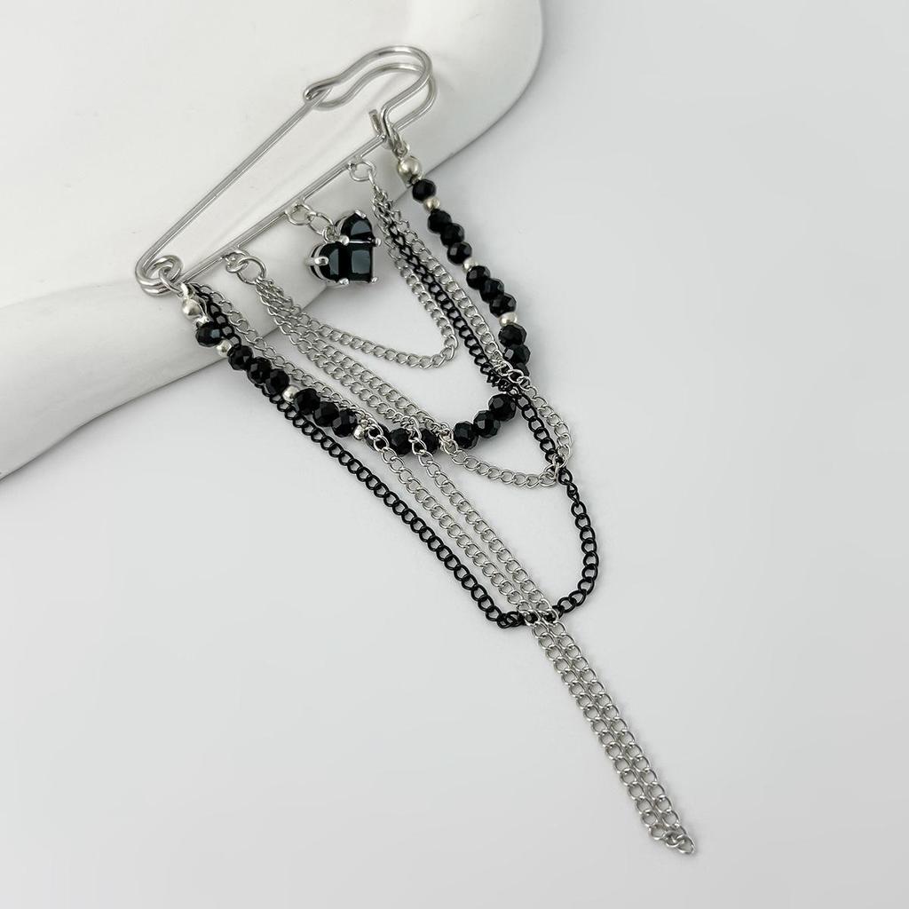Exaggerated Personality Heart Multiple Chain Tassel Brooches for Women Fashion Imitation Pearl Brooch Suit Pants Bag Decoration
