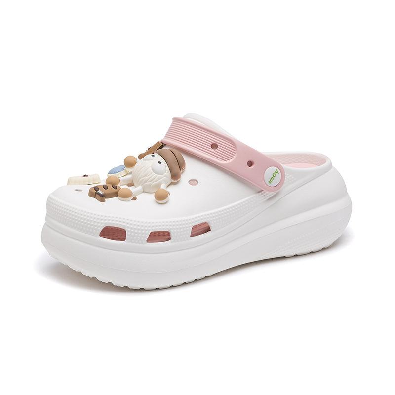Star with the same puff  female cartoon cute thick-soled stepping shit beach shoes summer new cool slippers