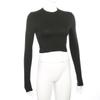 O Neck Solid T Shirt Basic Long Sleeve Women T-shirt Casual Tank Top Slim Female Crop Top Fashion