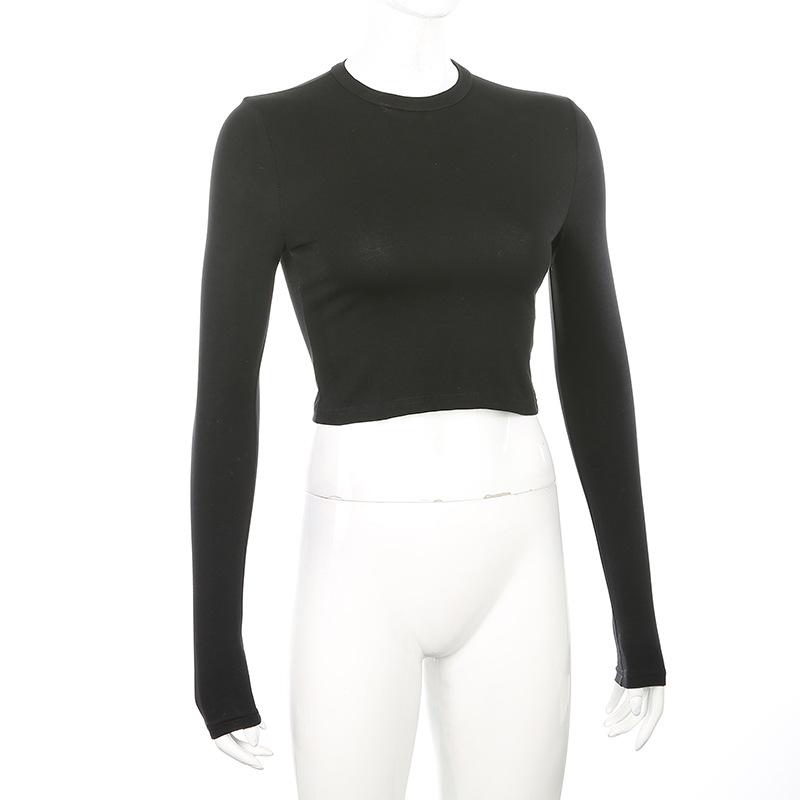 O Neck Solid T Shirt Basic Long Sleeve Women T-shirt Casual Tank Top Slim Female Crop Top Fashion