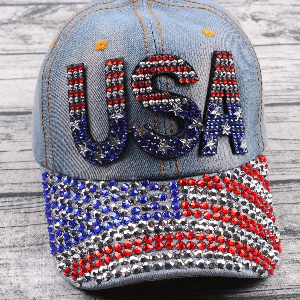 European American Handmade Drill Sunscreen Washed Denim Common American Flag Baseball Cap Unisex 3D Fashionable Vintage