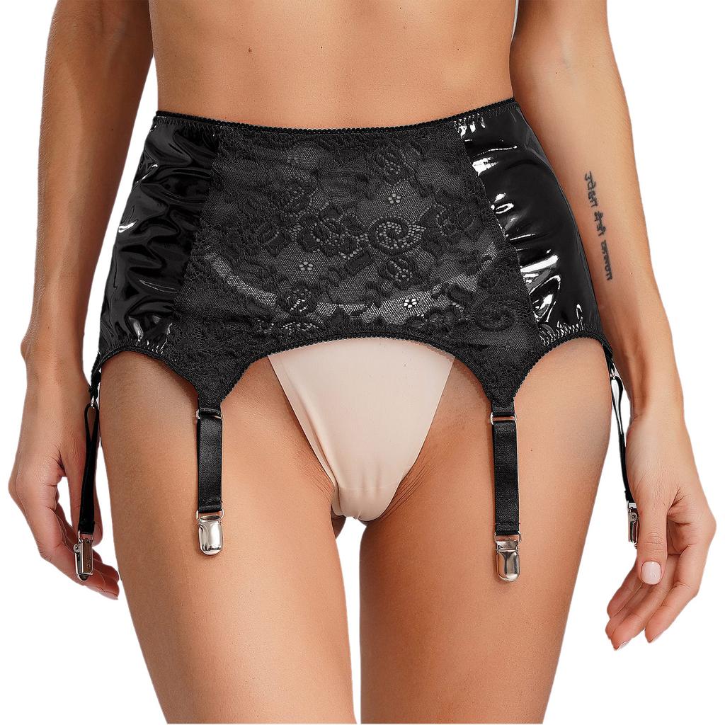 Porte-jarretelles en dentelle florale pour femme, jarretelles en cuir PU avec clips métalliques, accessoires de lingerie