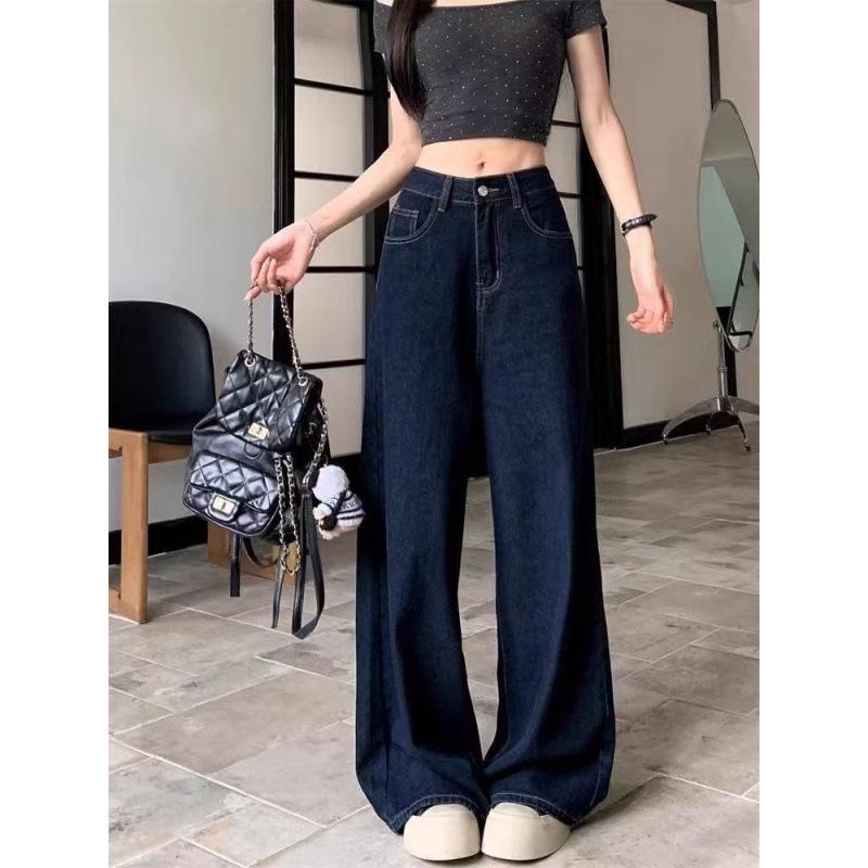 

Dark Blue Wide-Leg Women s Jeans: Autumn Winter 2025 Korean Style, Loose, Floor-Length, Versatile. 2XL темно-синий