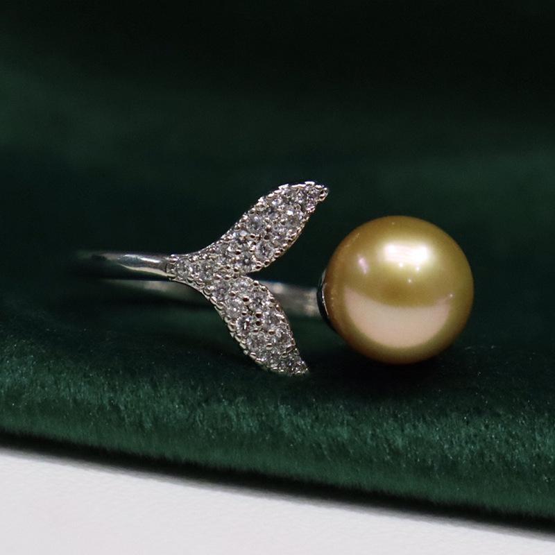 Adjustable Mermaid Ring with Near Round Freshwater Pearl - Strong Luster, Light Luxury, Versatile, Fashionable Jewelry.