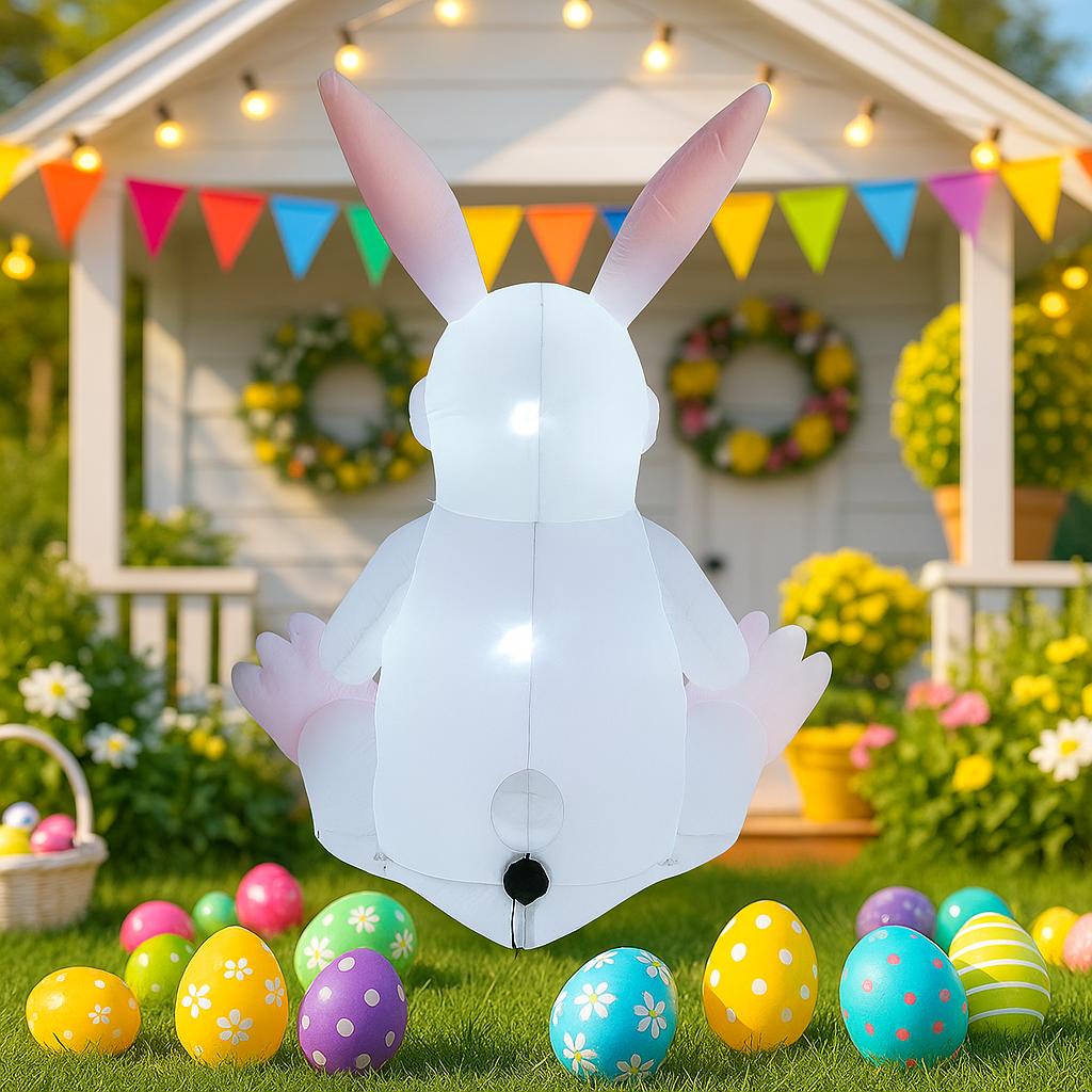 1.8M/6FT Happy Easter Inflatable Toys White Rabbit Embracing Easter Eggs Decor LED Lights Model Outdoor Garden Party Ornaments