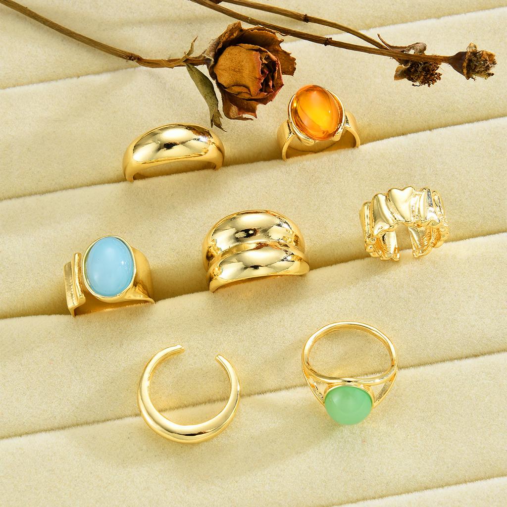 IF ME 7pcs/set Vintage Acrylic Rings For Women Men Girls Punk Gold Color Irregular Geometric Open Knuckle Joint Ring Jewelry