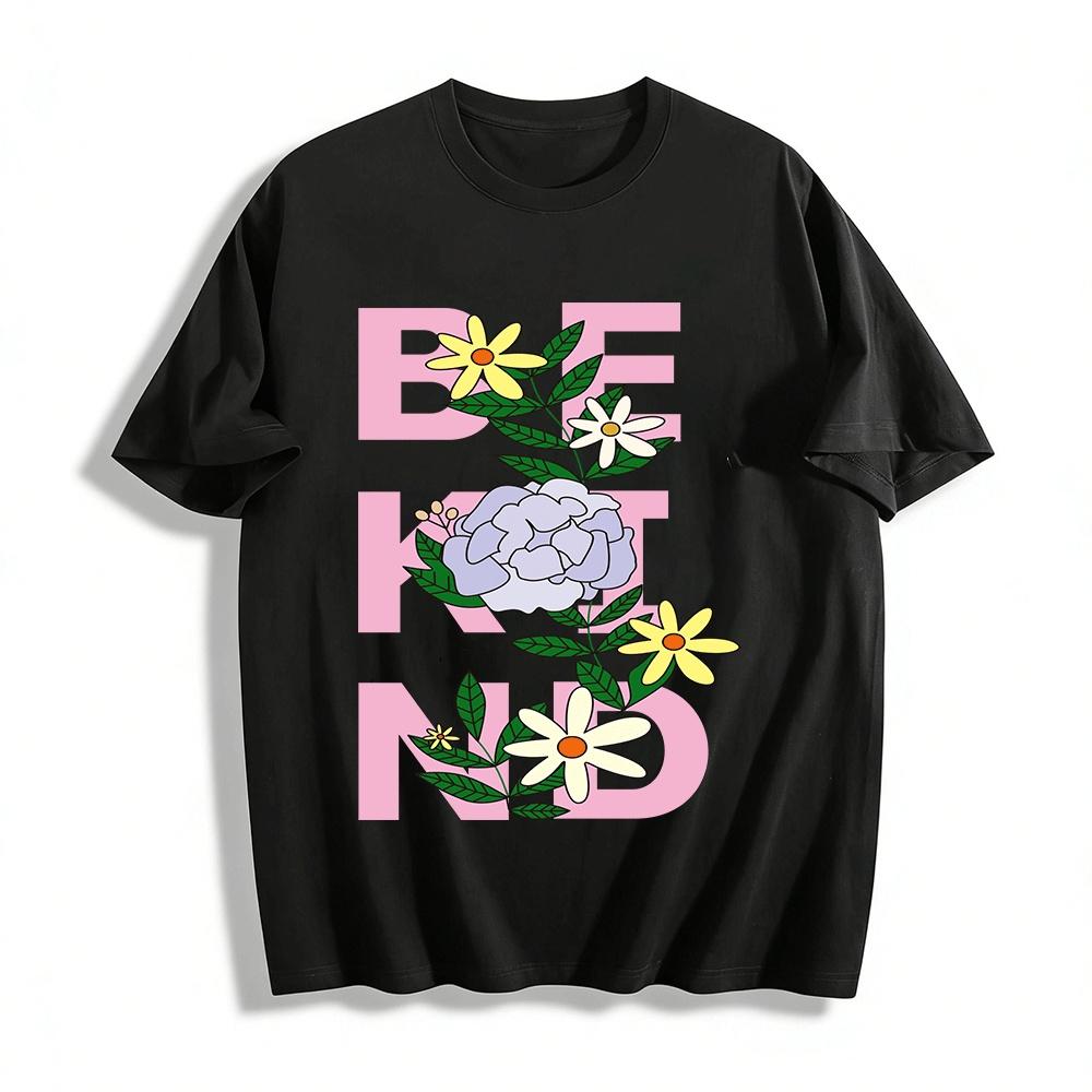 

Floral Print Casual T-Shirt Women s Comfortable Versatile Crewneck Top Pure cotton T-shirt XXS