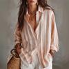 Amazon European and American cross-border women's clothing striped printing temperament commuting lazy style casual loose lapel long-sleeved shirt