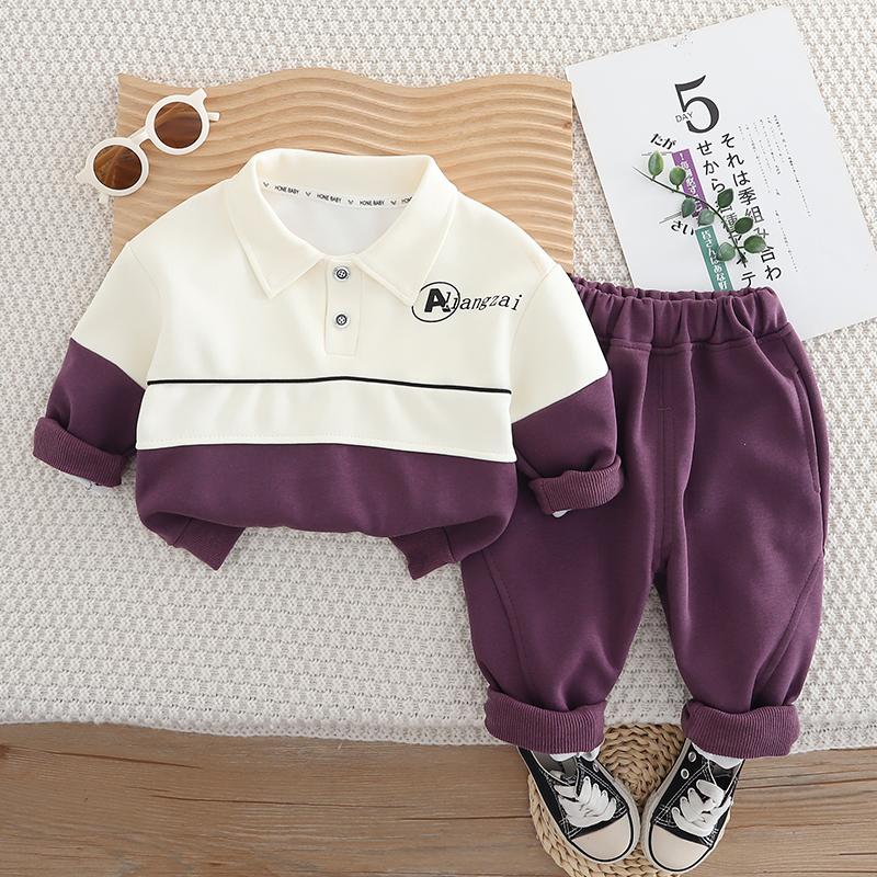 

Комплект с длинными рукавами для мальчиков 0-5 лет Детская простая рубашка-поло Повседневные брюки Комплект из двух предметов Детская модная одежда M фиолетовый