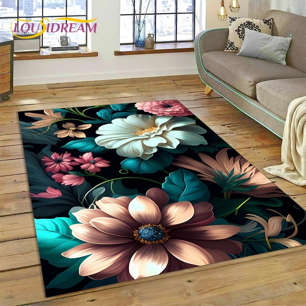3D Dream Sun Flowers Nordic Daisy Carpet Rug for Bedroom Living Room Home Sofa Decoration,Children Game Large Decor Floor Mat