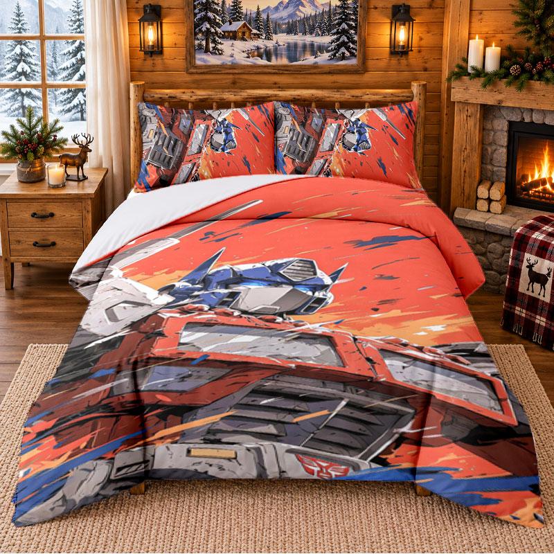Transformers Pattern Bedding 3Pcs Set Bed Sheet And Pillowcases For Indoor Bedroom