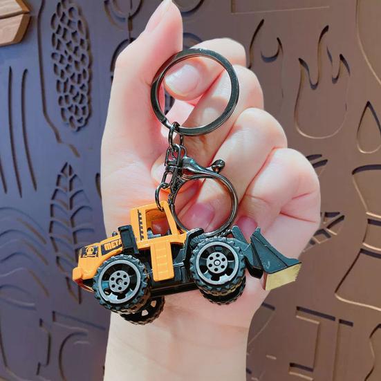 Mini Engineering Cars Charm Keychain Pull Back Cartoon Toy Car Keychain Pendant Anti-Detachable Hook Decompression Tool