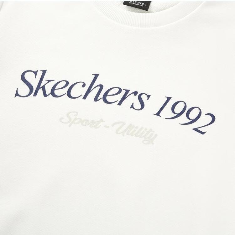 Skechers Colorful Casual Series Letter Round Neck Pullover Sports Sweatshirt Women Sweatshirt Cotton-Candy-White L124W015-0074