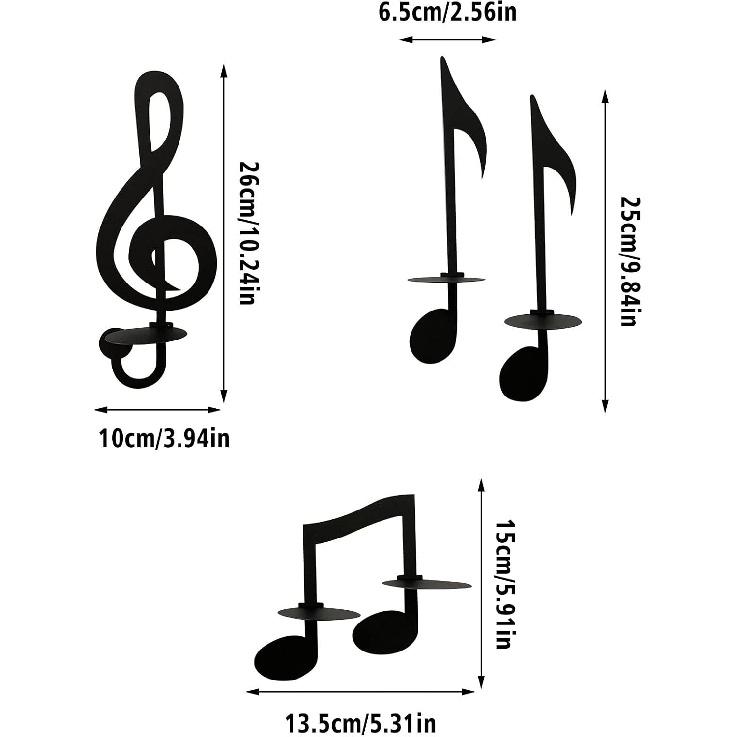 Fofetbfo Black Metal Wall Sconce Candle Holder Set of 4 Music Symbol Wall Sconce Candlestick Holders Wall Mount Candlestick Candle Holders for