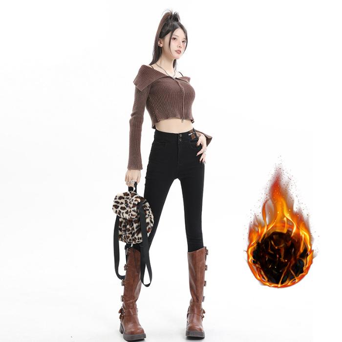 Velvet Jeans for Women In Autumn and Winter Slim Feet for Women In Winter Thickened Tight Small Feet Elastic Pencil Pants