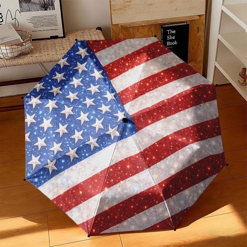1 Stück Amerikanische Flagge Regenschirm Tragbar Faltbar Eisenrahmen Lochknochenstruktur Outdoor Heim Regenschirm