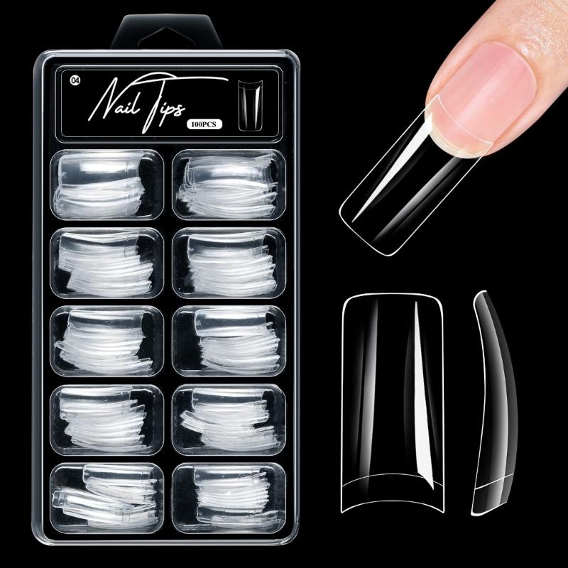 Alomd/Coffin/Square/Stilettos Fake Nail Tips,Clear Acrylic False Nail 10Sizes Press On Nail for DIY Nail Extensions