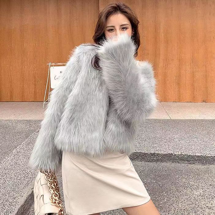 Fur Jacket Women's Autumn and Winter New Fox Fur Top with Cotton To Keep Warm and Thin, High-end Fluffy Coat To Wear Outside