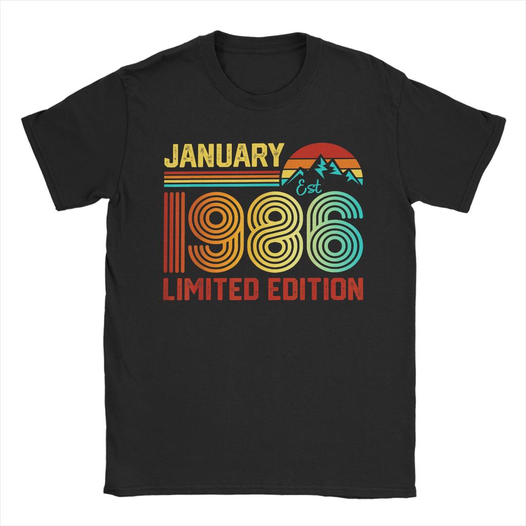 Vintage T Shirt Beach Retro January 1986 Limited Edition 40YearOld 40th Birthday Fashion TShirts Cotton Tee Shirt for Men