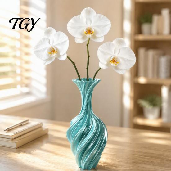 Stijlvolle Tuinpot 3D Geprinte Decoratieve Vaas, Gedraaid Spiraalontwerp, Minimalistische Tafelblad Moderne Persoonlijkheid Vaas voor Huis Hydroponische Bloem
