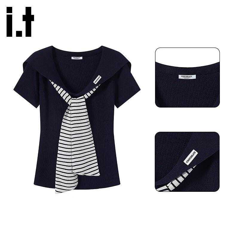 CHOCOOLATEit Women s Striped Sailor Collar Short Sleeve T-Shirt L