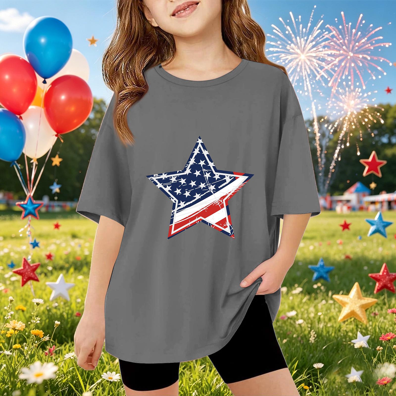Kids Short Sleeve T Shirt Star Print Top Casual Loose Fit Comfortable Lightweight Summer Tee for Boys and Girls 140