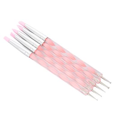 5pcs Dual Ended Carving Sculptur Pen Set Silicone Head Dotting Pen Manicure Nail Art Tool Pink