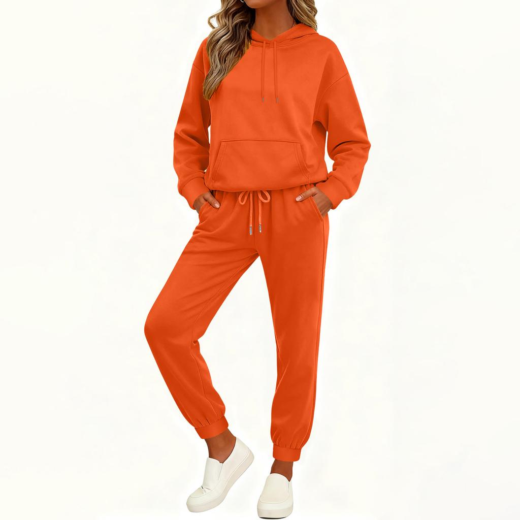 Women's Fashion Casual Solid Color Loose Hooded Sweatshirt Suit