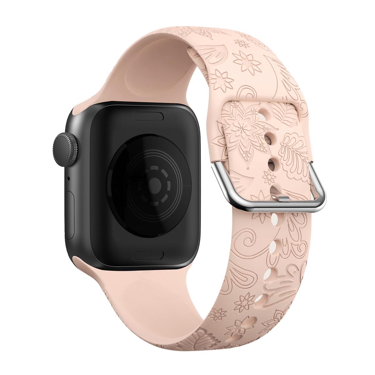 

Гравіровані ремінці для Apple Watch Series 10 42мм/9 8 7 41мм/SE (2023) SE (2022) SE 6 5 4 40мм/3 2 1 38мм Силіконовий Ремінець Браслет для Годинника Pink