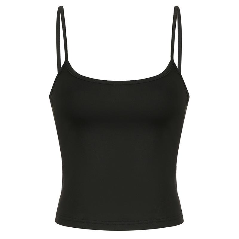 Street style solid color, basic one-word shoulder square collar, small vest inside, summer integrated outer wear, slim sling